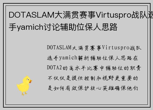 DOTASLAM大满贯赛事Virtuspro战队选手yamich讨论辅助位保人思路